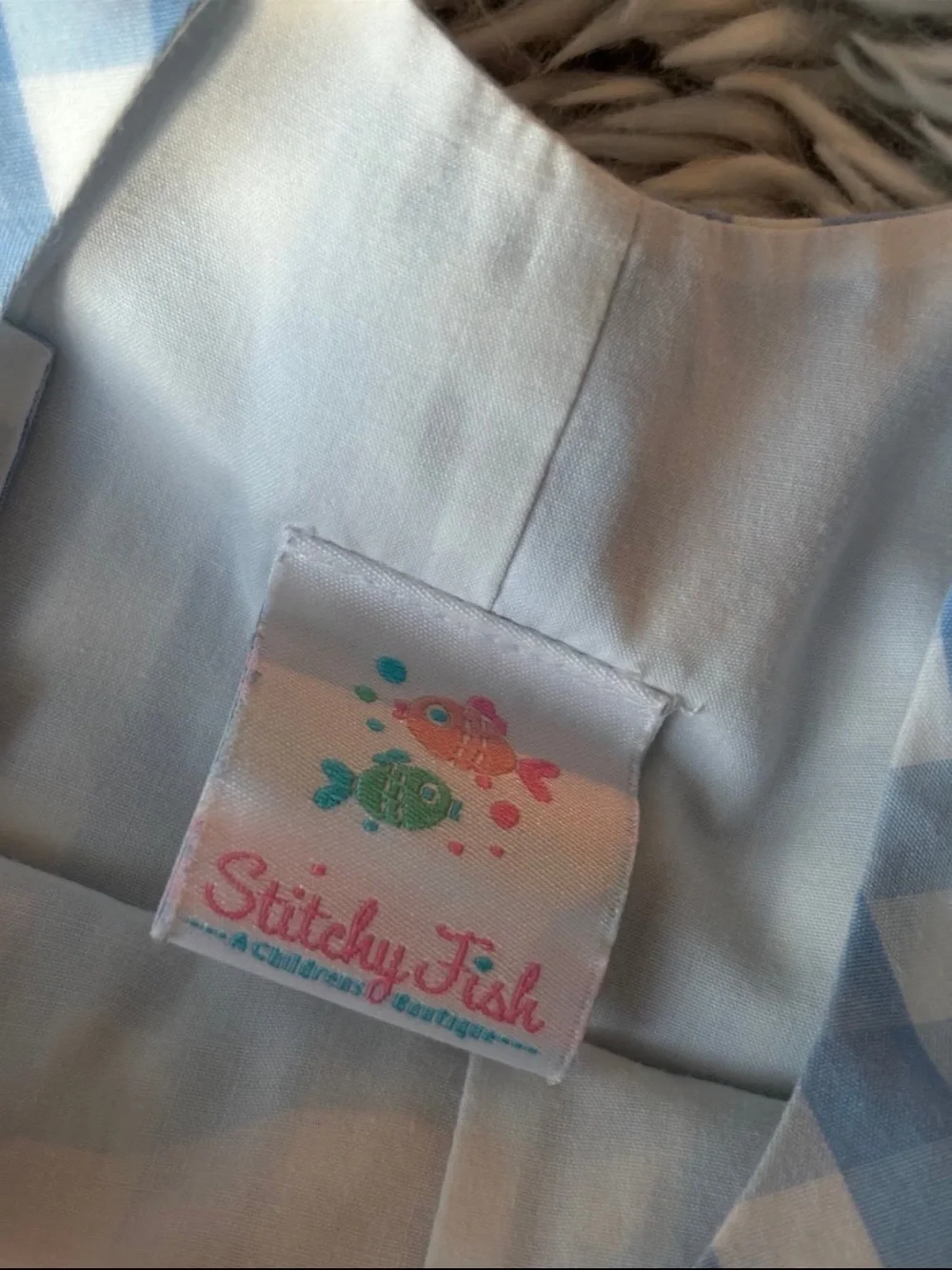 Blue Gingham Smocked Kids Shortall with School Motifs